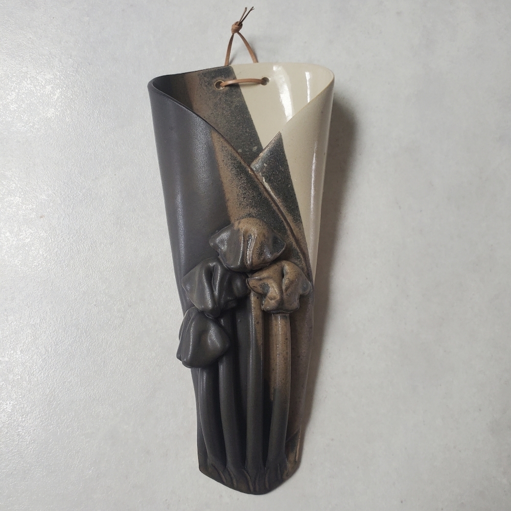 Vintage Hilborn Pottery Wall Pocket with Mushrooms Handmade Studio Piece Canada